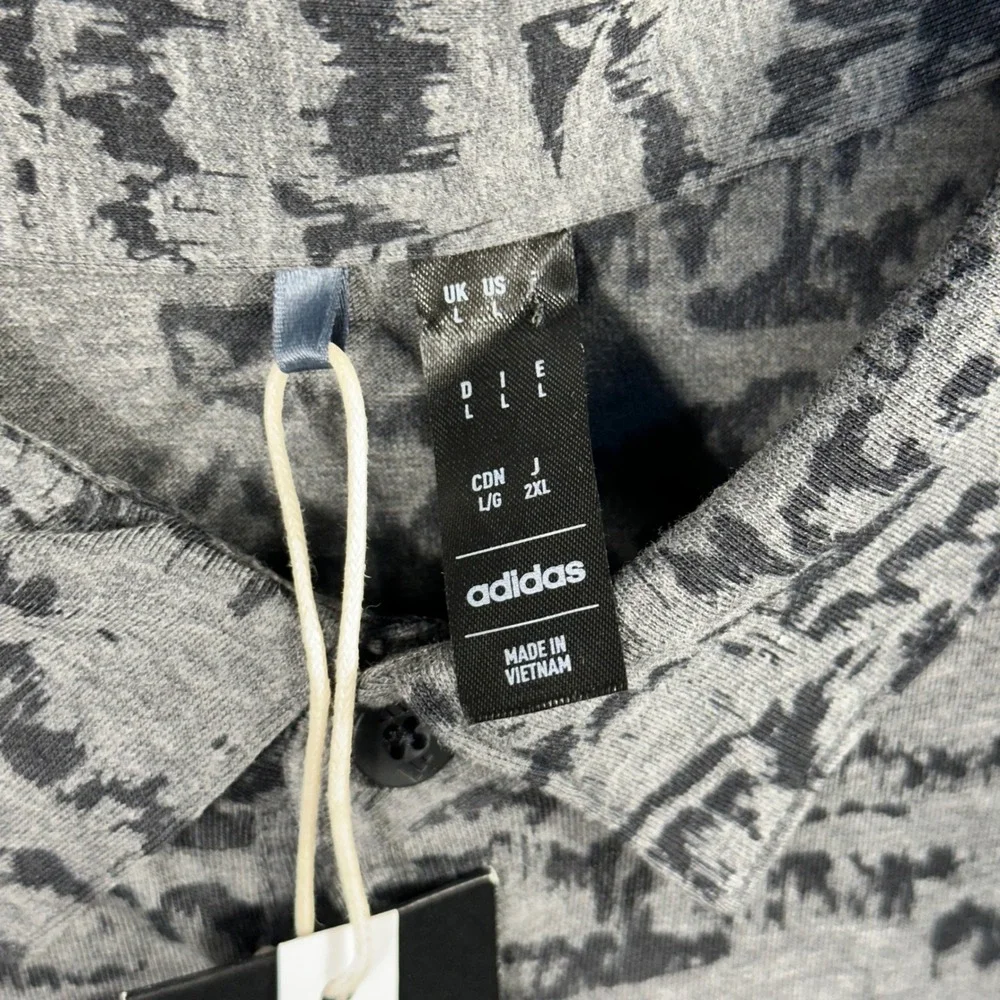 Adidas Polo Shirt Mens L Grey Black Go-To Printed Abstract Golf New MSRP 80